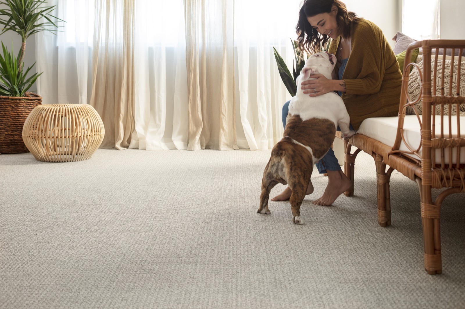 Lady with dog on Carpet floor | West River Carpets